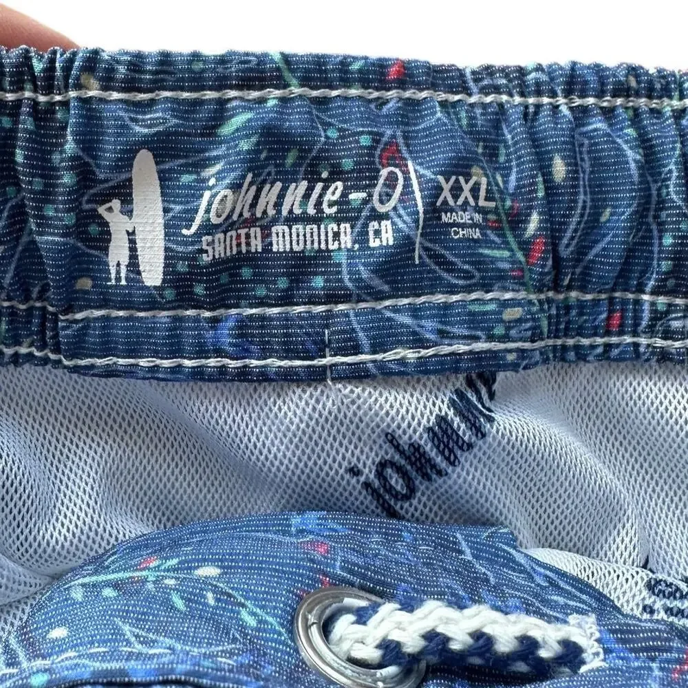 Johnnie-O Blue Leaf Print Bongo Swim Trunks Mens XXL Lined Beach Board Shorts